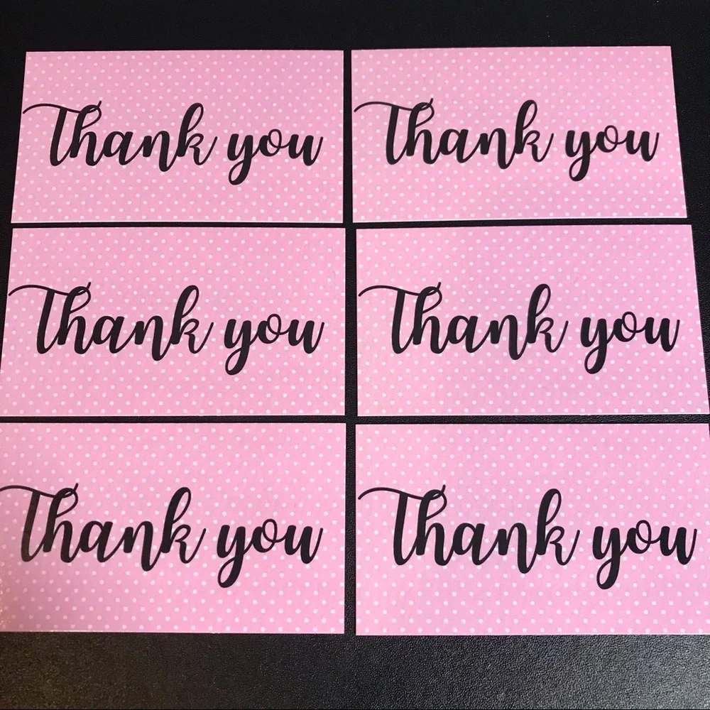 30 pink polka dot thank you cards glossy size 3.5x2 new design